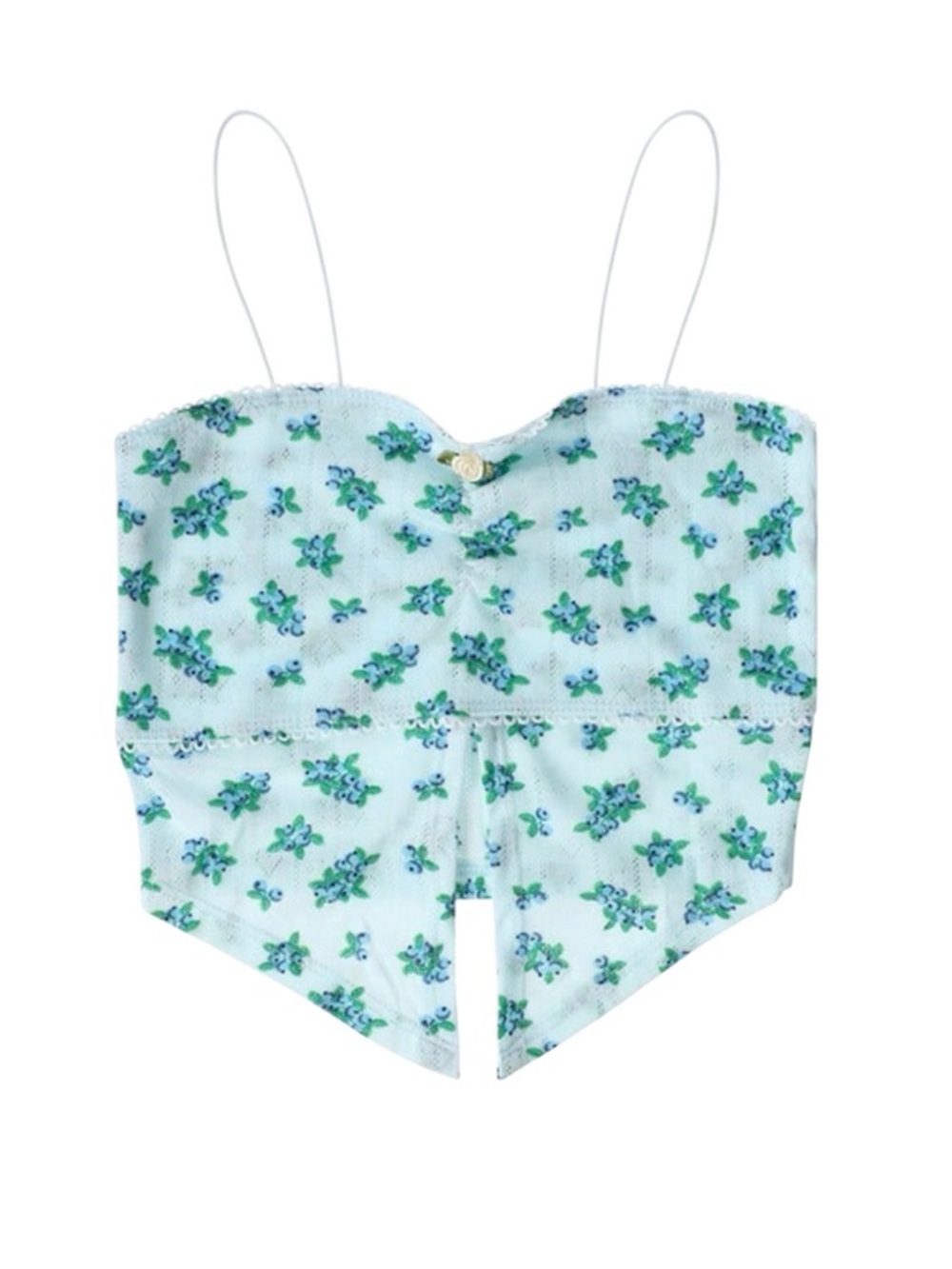 Light Blue Floral Crop Top with Spaghetti Straps
